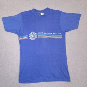 Vintage Grand Rapids Junior College Single‎ Stitch T-Shirt Medium Blue Rainbow